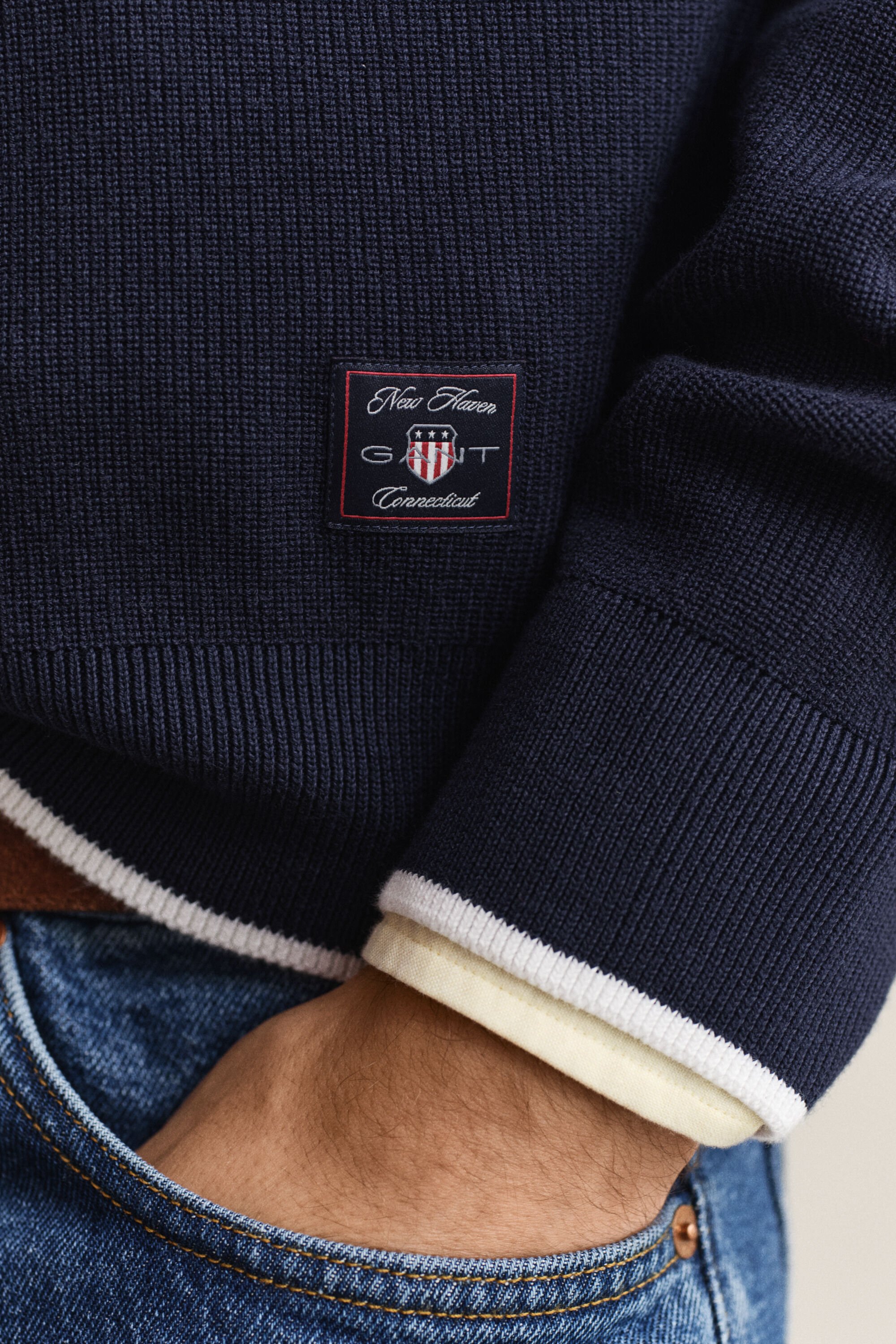 Katoenen trui met korte rits en ribbels