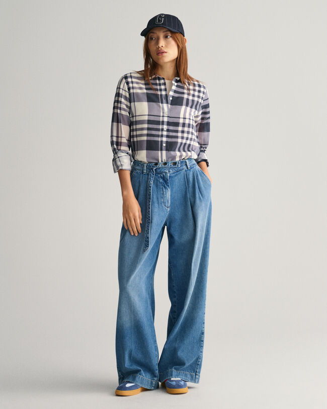 Regular Fit geruit overhemd van katoen en zijde