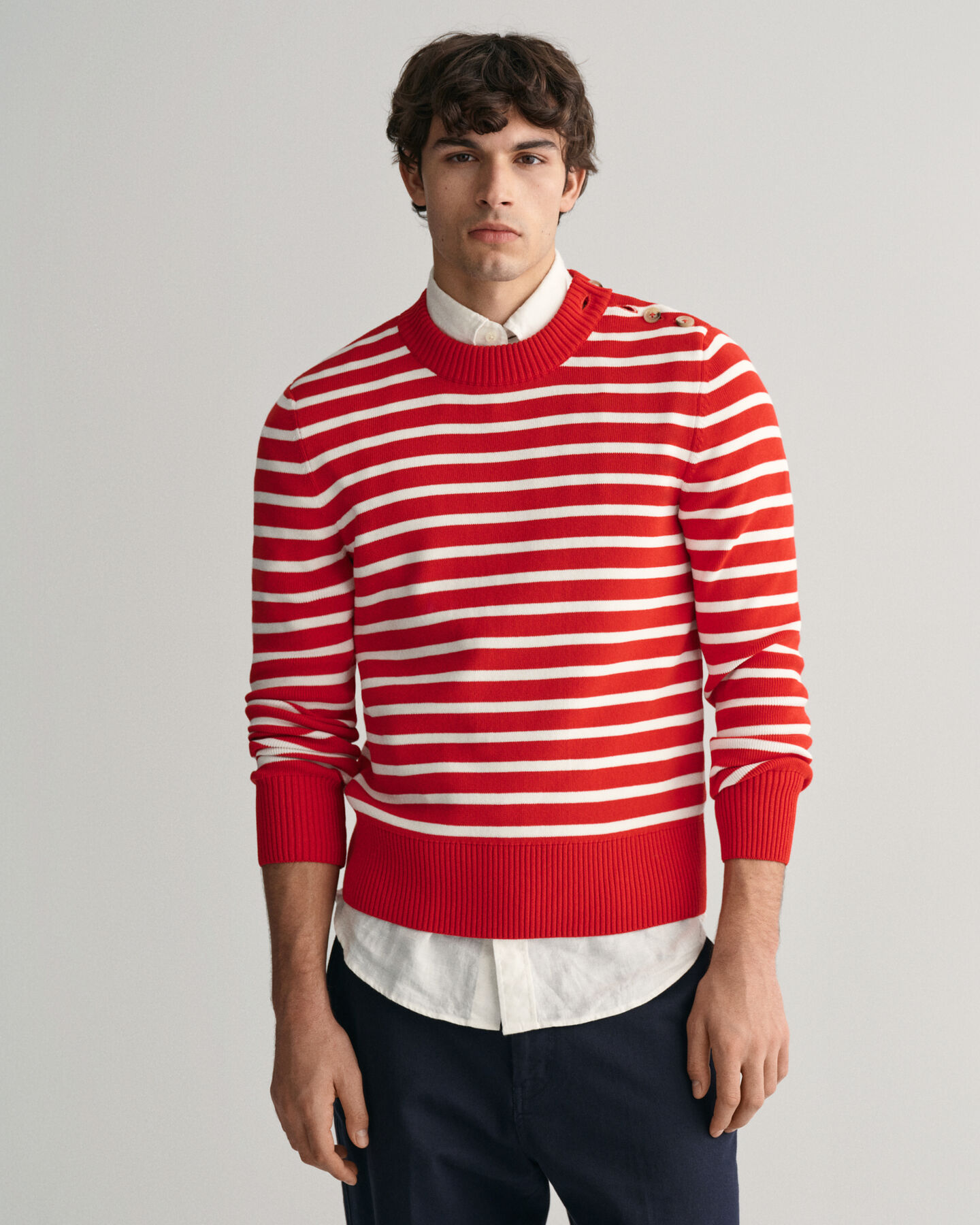Breton Striped Shiny trui van katoen met ronde hals