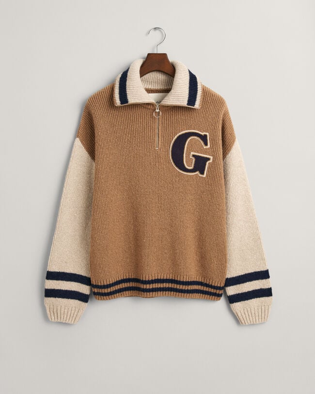 Wool Nepps Letterman sweater met korte rits