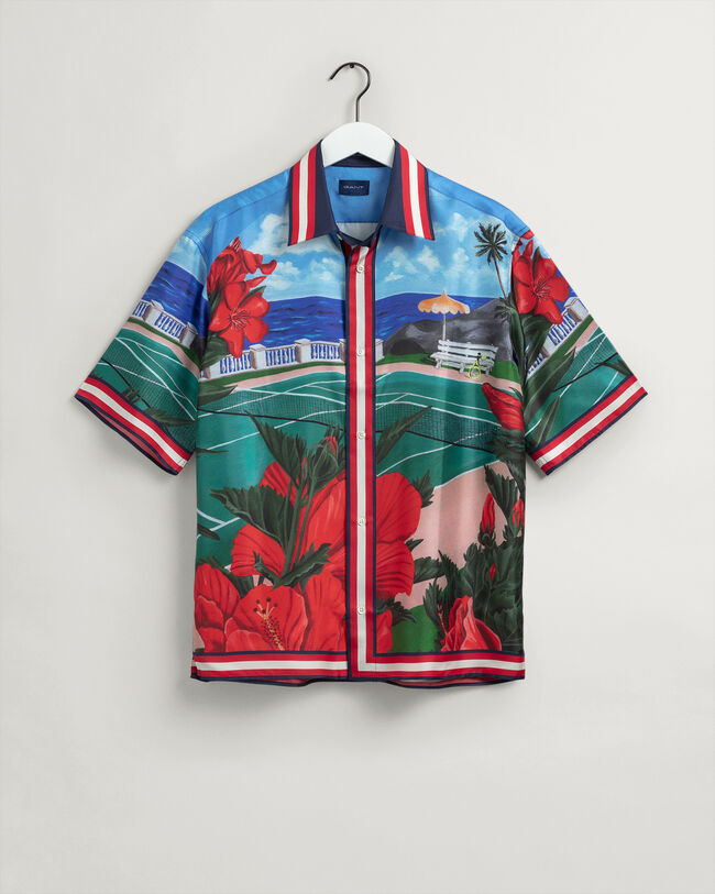 Regular Fit Scenery overhemd met korte mouwen van zijde