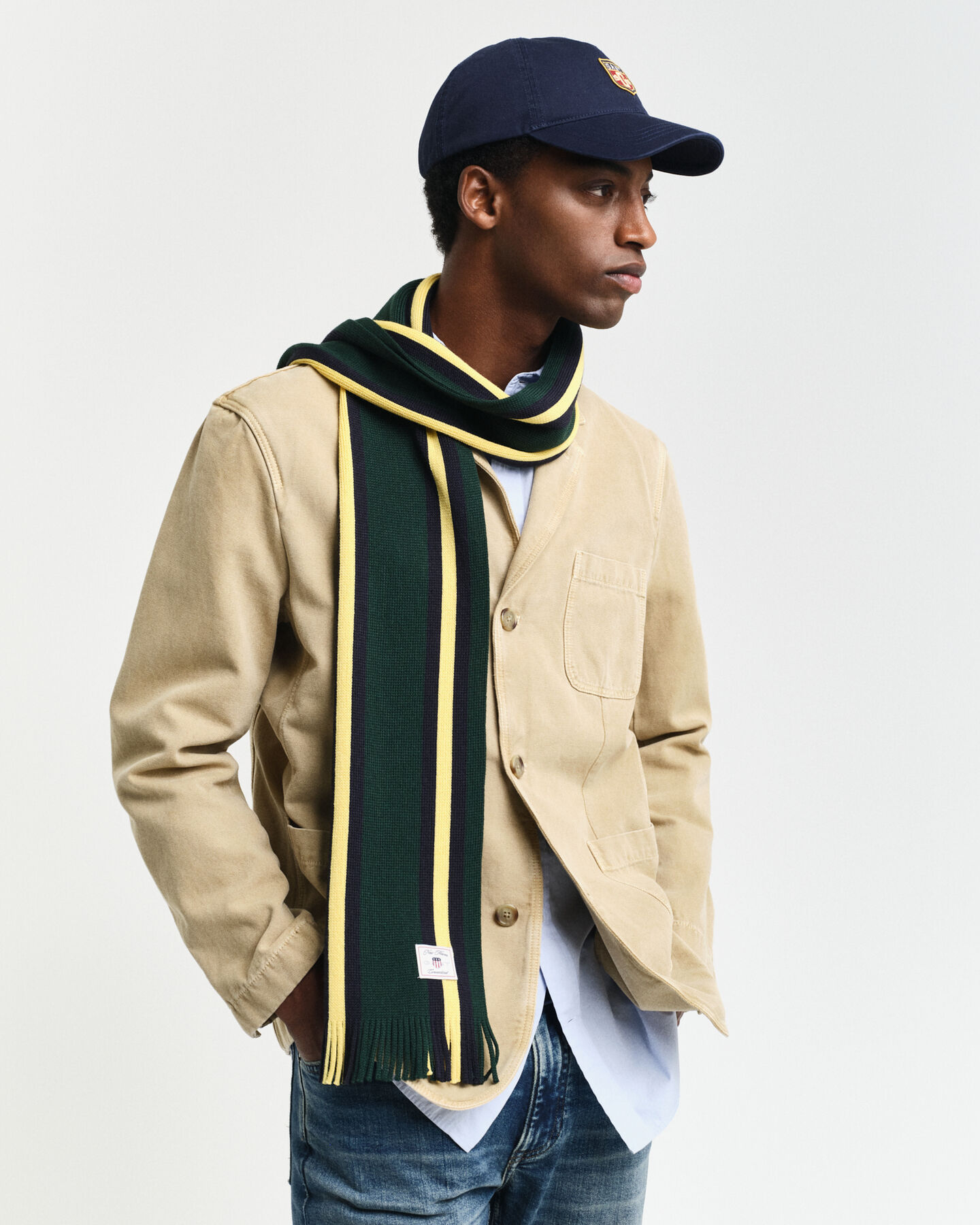 Gebreide gestreepte sjaal van wolmix