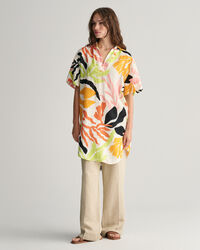 Palm Print linnen kaftan met korte mouwen