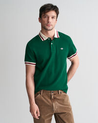 Piqu&eacute; poloshirt met popcorntextuur