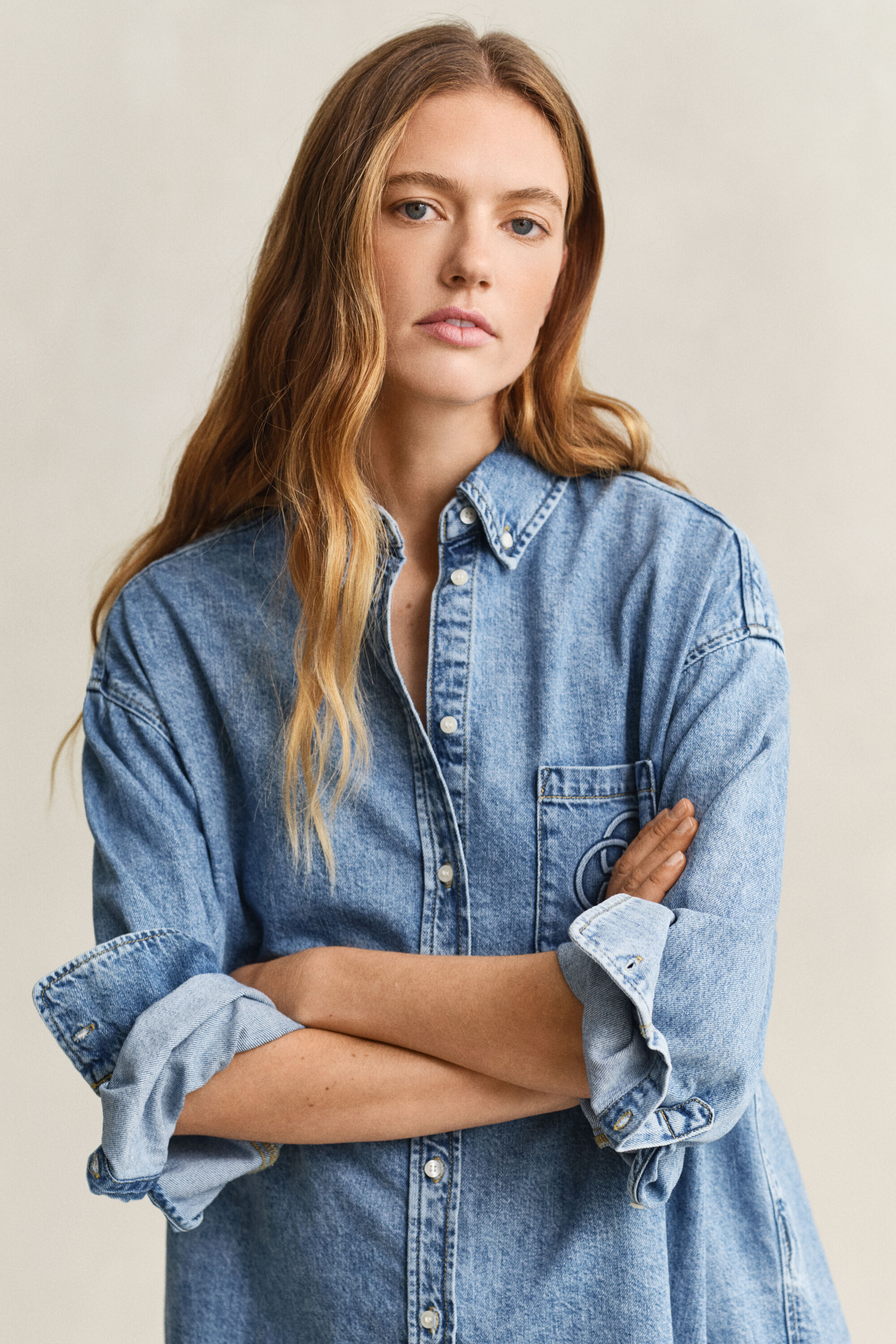 Denim overoverhemd met borduursel