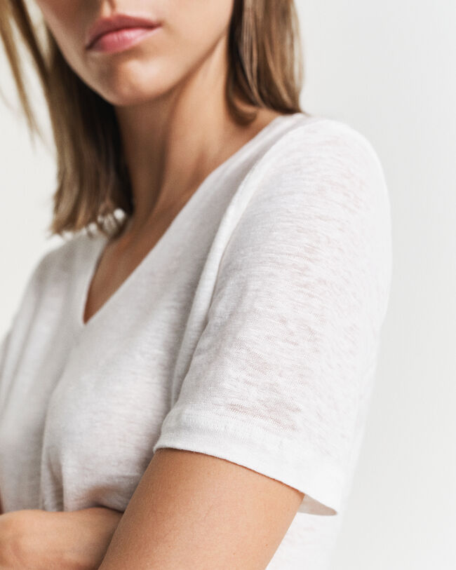 Linnen T-shirt met V-hals