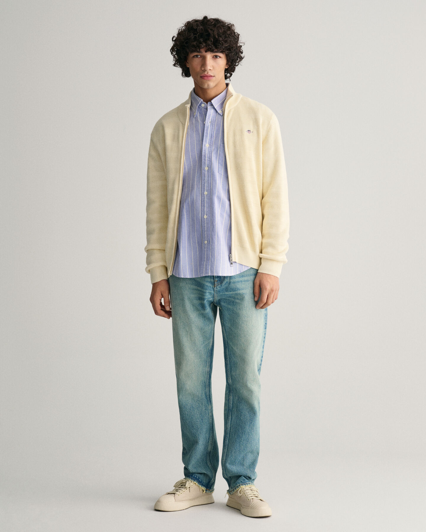 Textured gestreept katoenen vest met ritssluiting