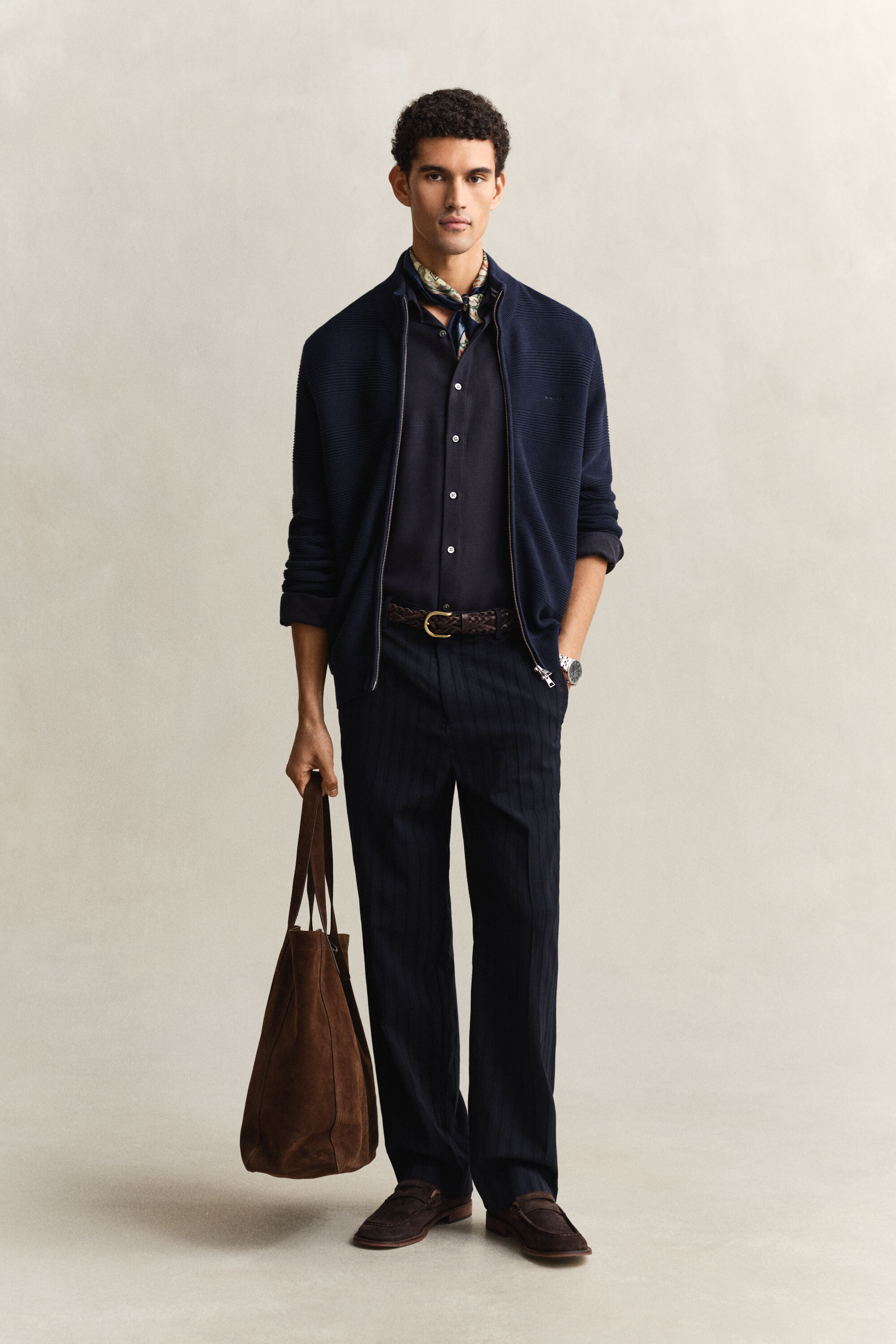 Katoenen vest met ritssluiting en textuur