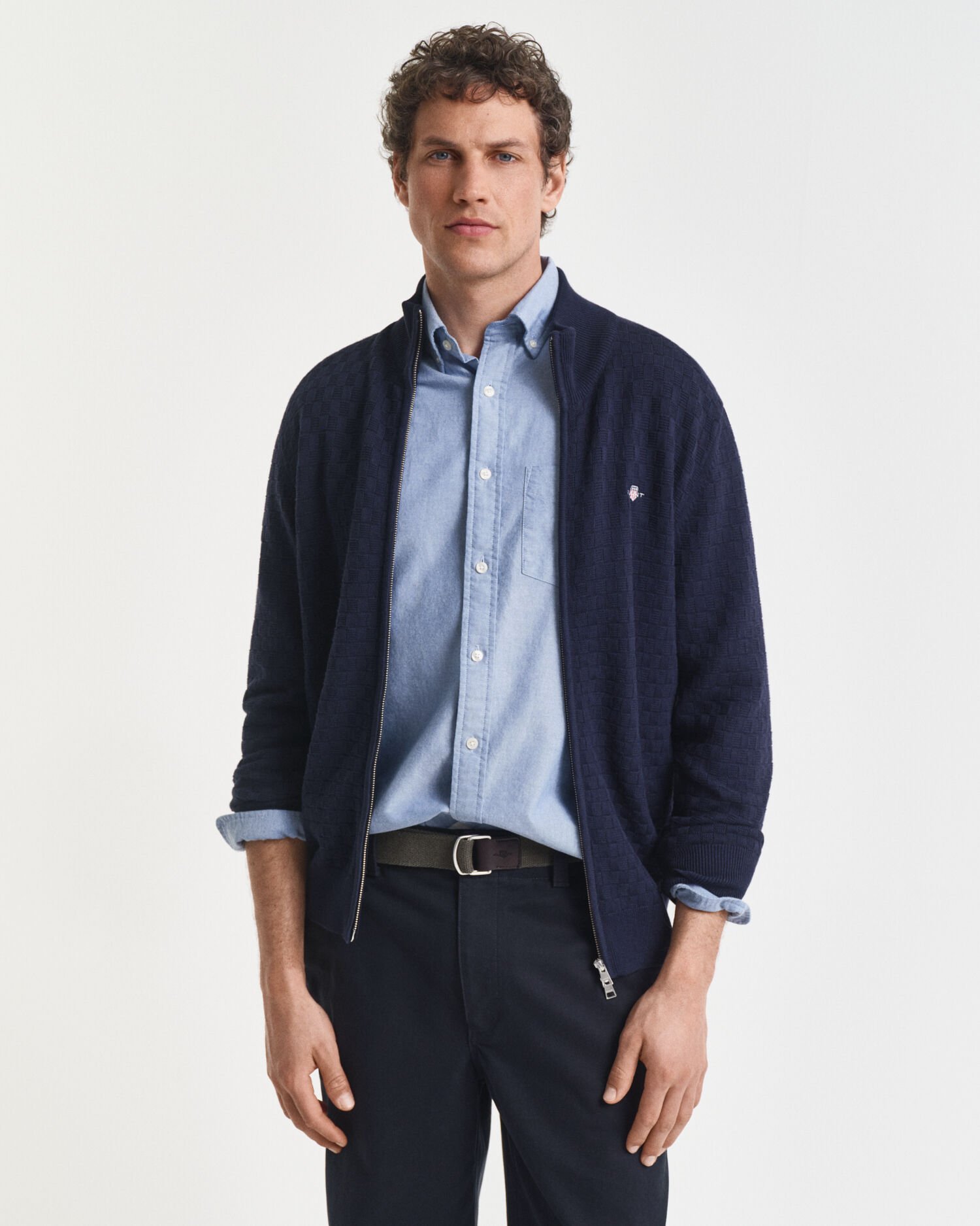 Trui met rits en microtextuur