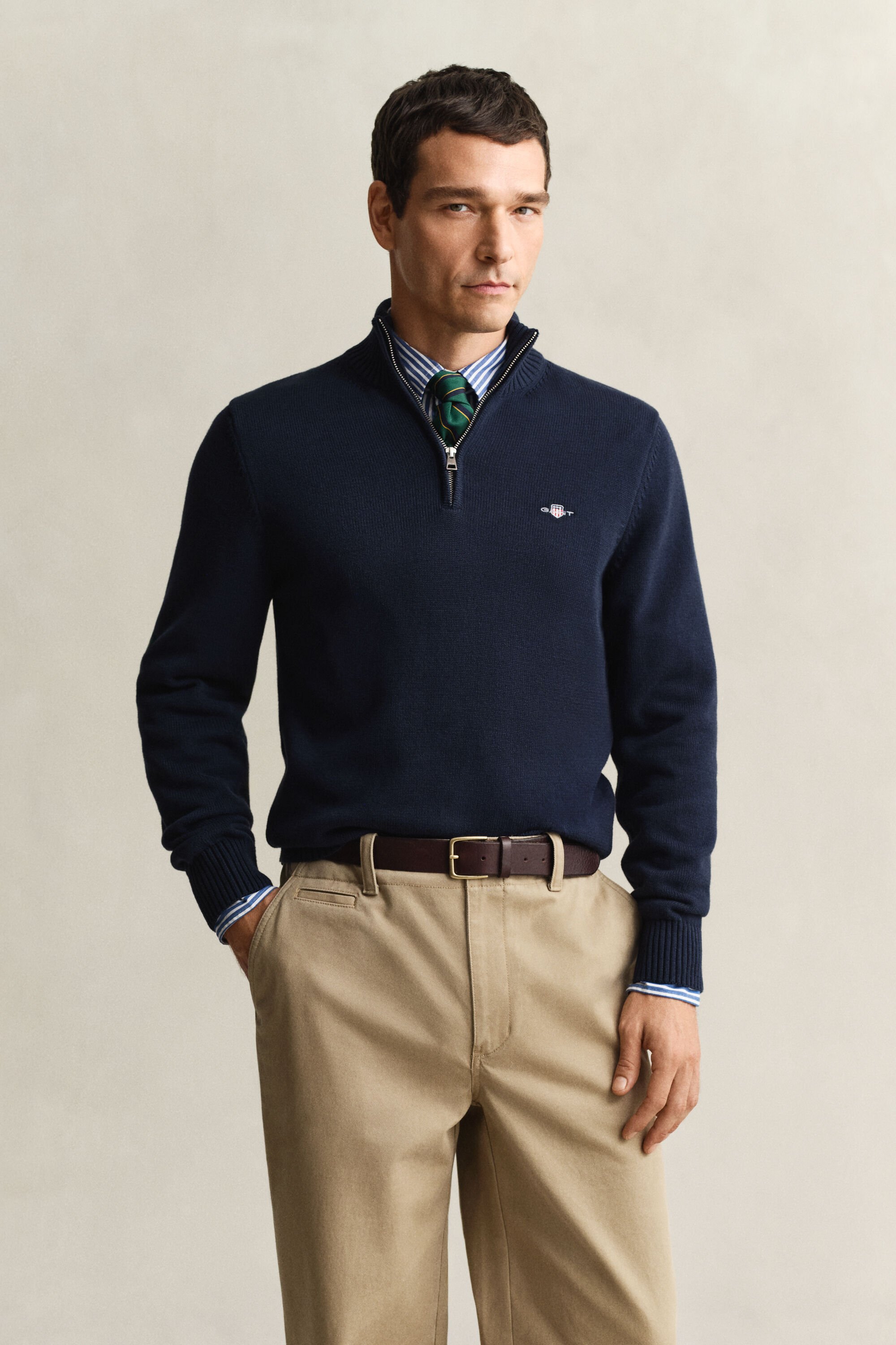 Casual katoenen trui met korte rits