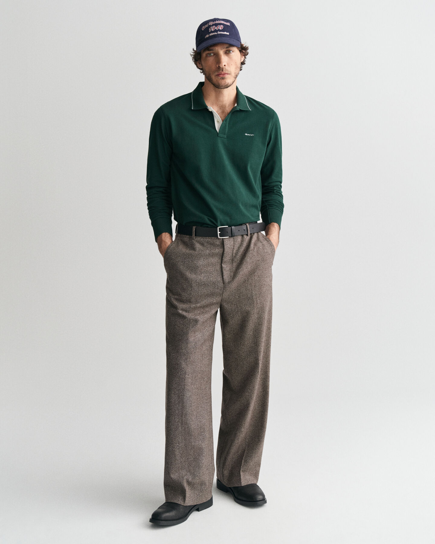 Poloshirt met getextureerde kraag en lange mouwen