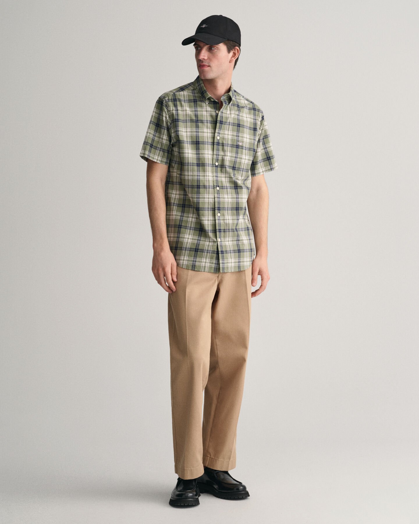 Regular Fit overhemd van poplin met korte mouwen en ruitje