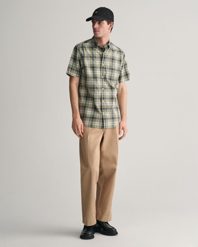 Regular Fit overhemd van poplin met korte mouwen en ruitje