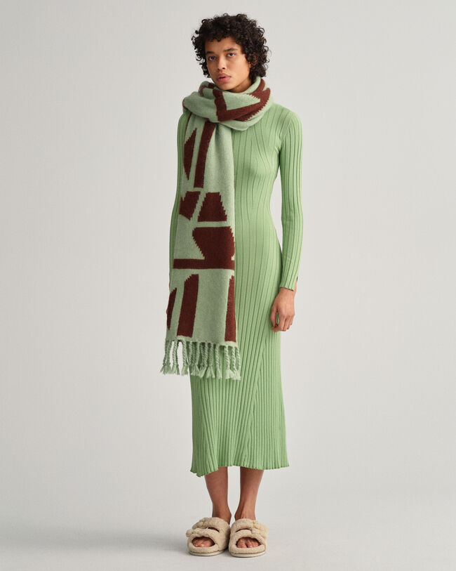 Geribde jurk met ronde hals