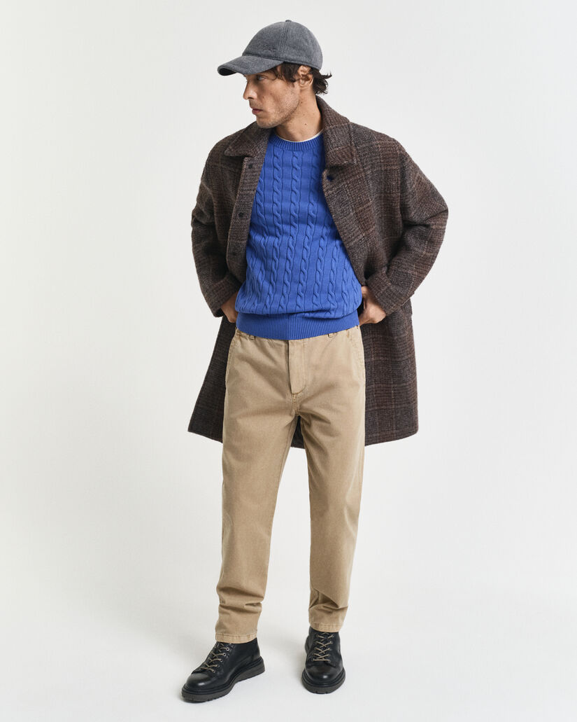 Katoenen gebreide kabeltrui met ronde hals