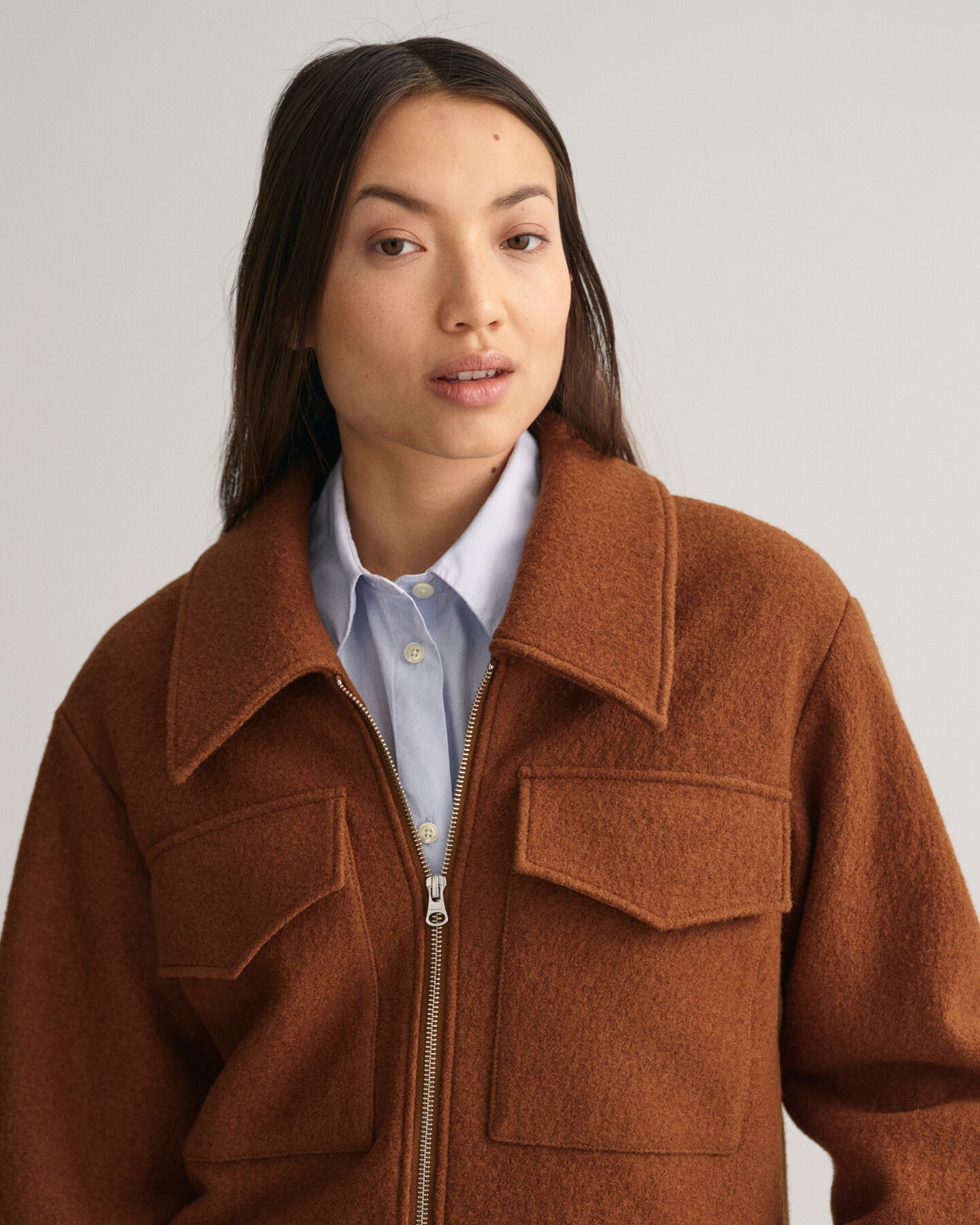 Bouclé jack met ritssluiting