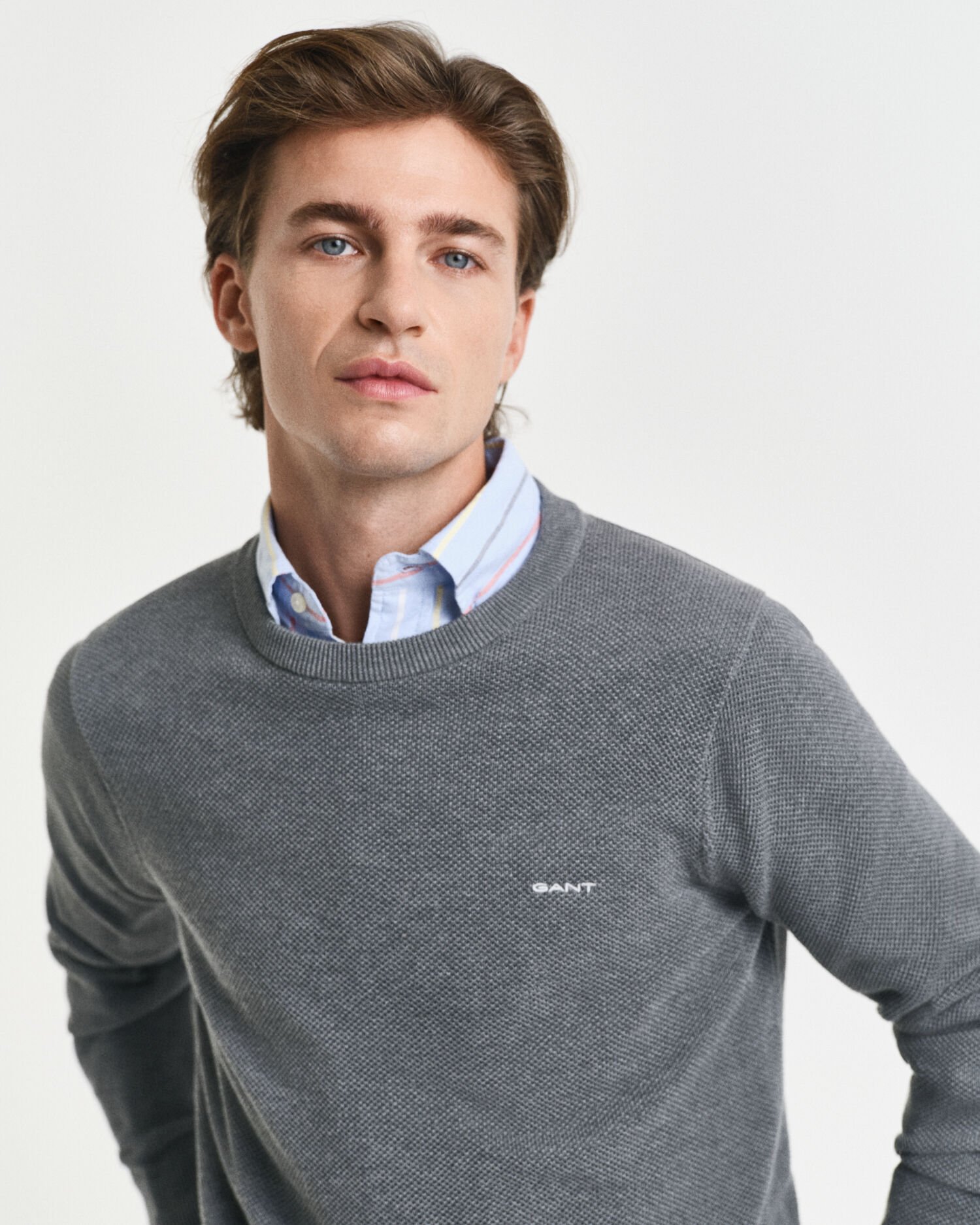 Sweater met ronde hals van piquékatoen
