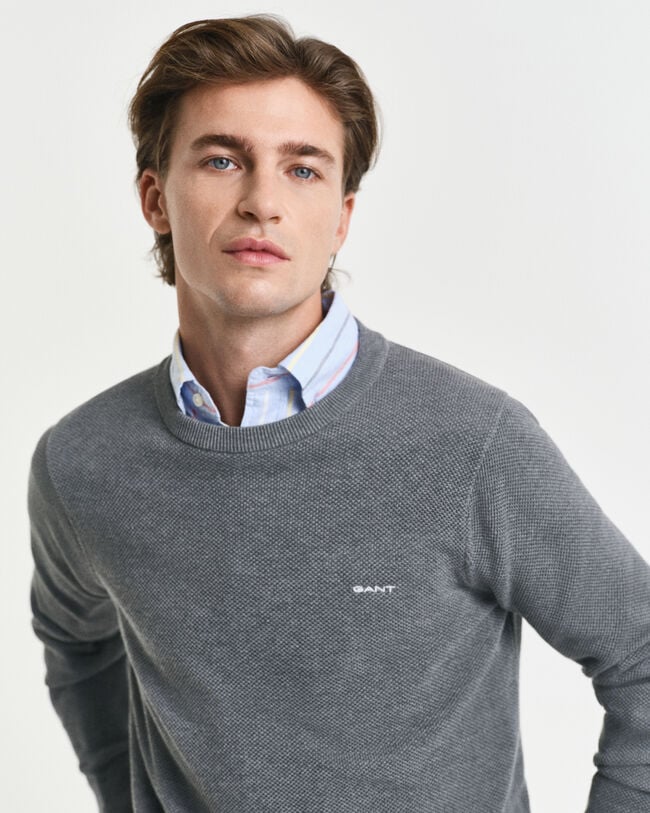 Sweater met ronde hals van piquékatoen