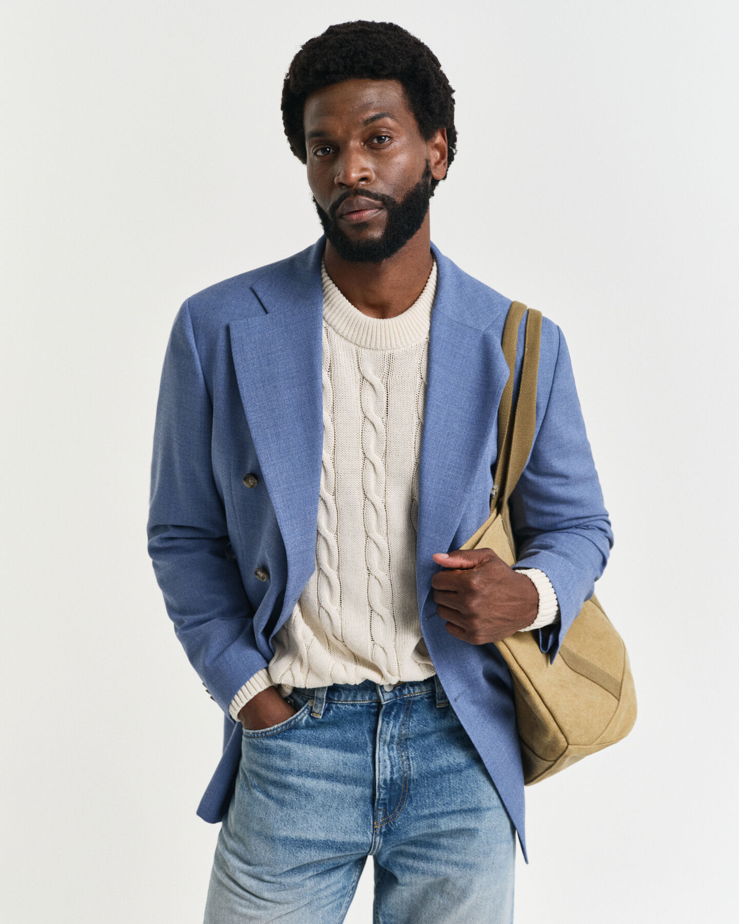 Regular Fit kostuumjasje van moulinéwol