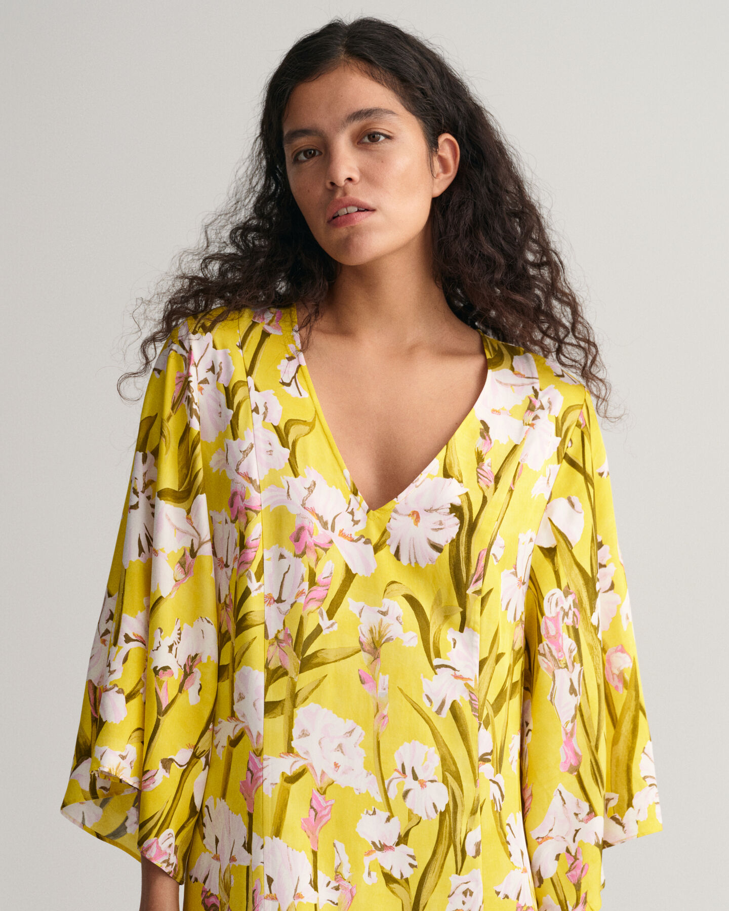 Maxi-jurk met Iris-print en V-hals