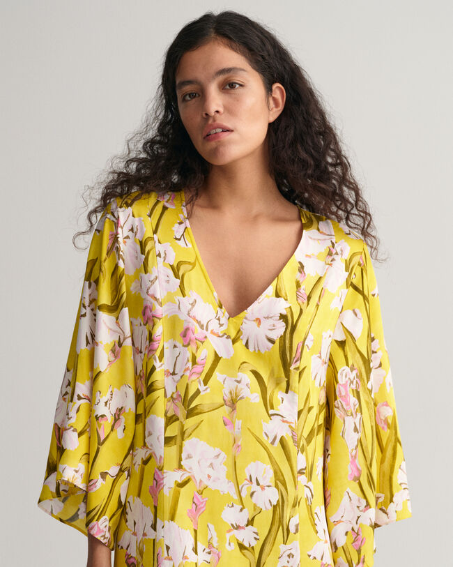 Maxi-jurk met Iris-print en V-hals