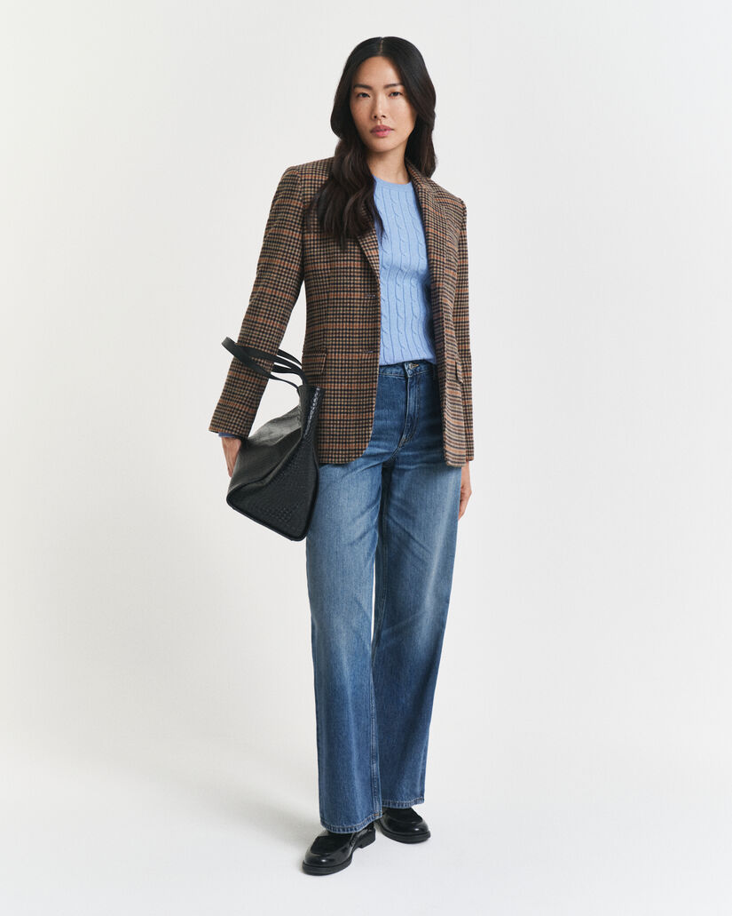 Gebreide kabeltrui met ronde hals van stretchkatoen