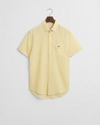 Regular Fit gestreept overhemd met korte mouwen van katoen en linnen