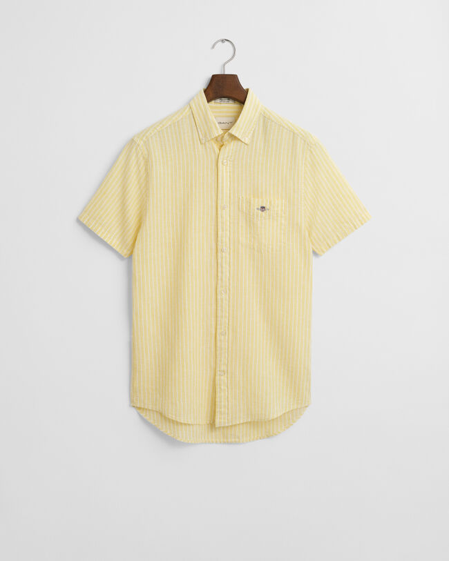 Regular Fit gestreept overhemd met korte mouwen van katoen en linnen
