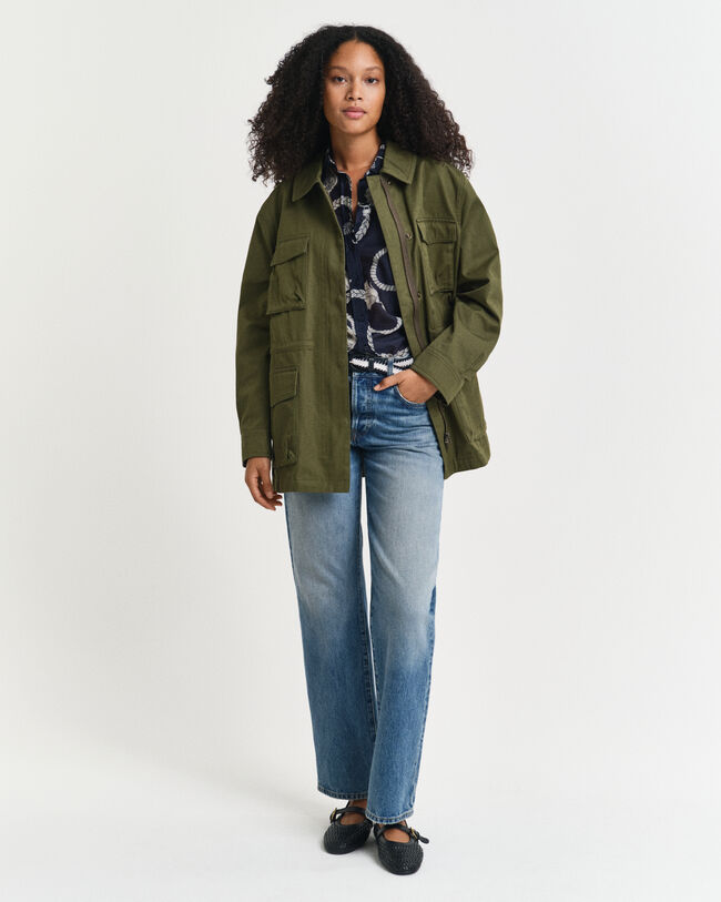 Regular Fit Sailing-print overhemd van katoen en zijde