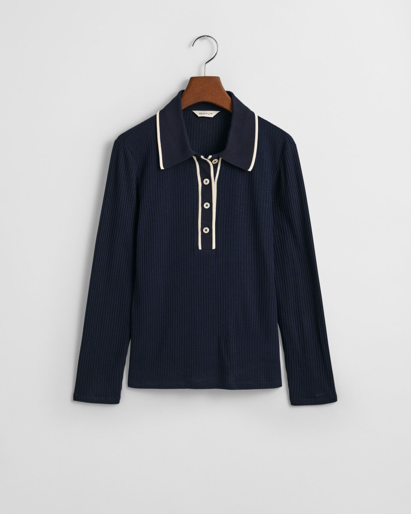 Geribd poloshirt met lange mouwen