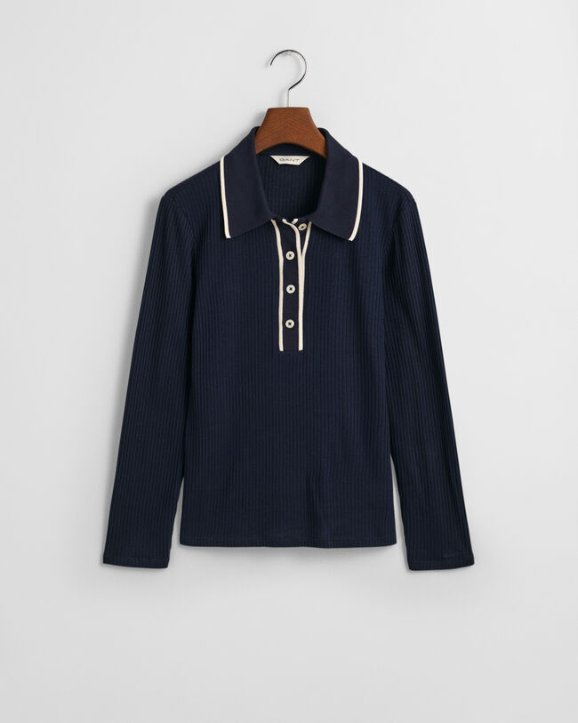 Geribd poloshirt met lange mouwen