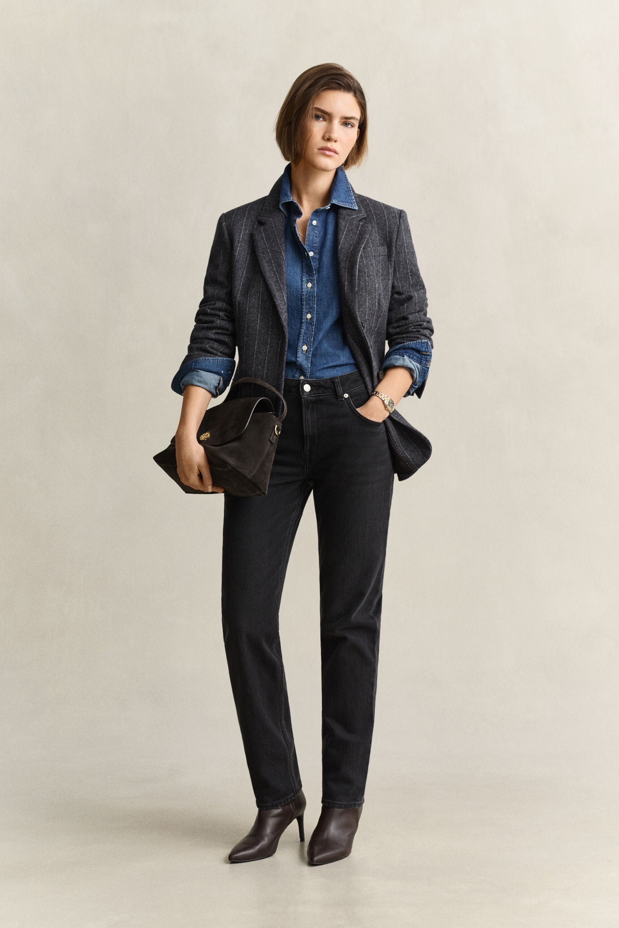 Blazer in zandlopermodel met krijtstreep