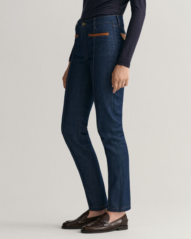 Slim Fit jeans met leren detail