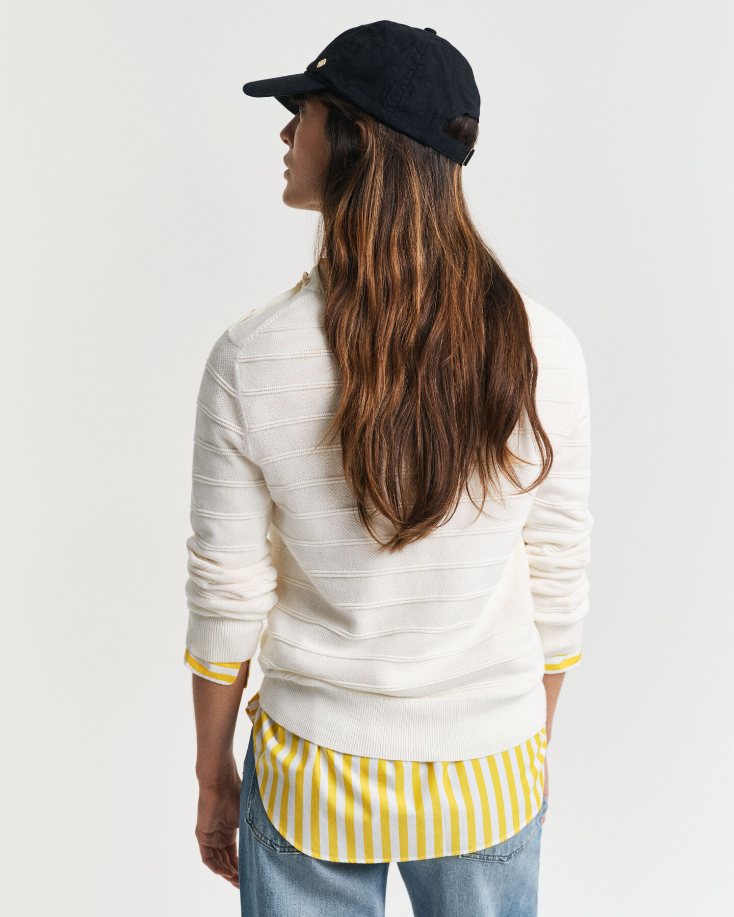 Katoenen Textured sweater met ronde hals