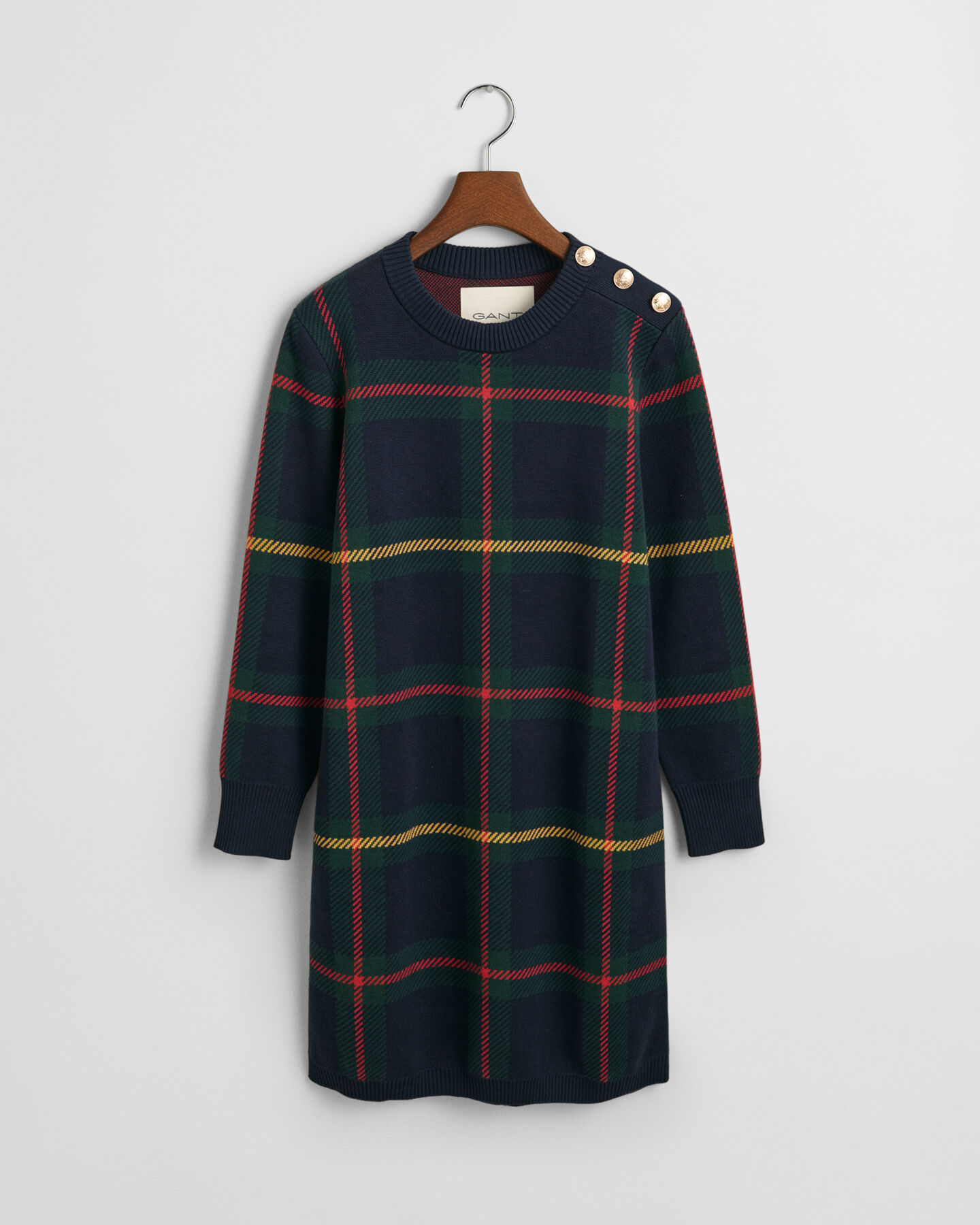 Geruite jurk met ronde hals