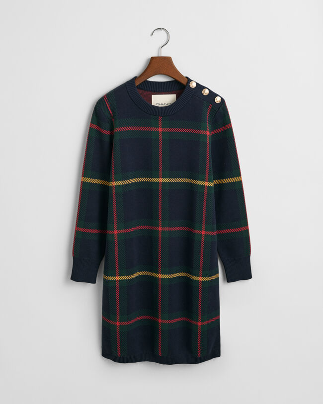 Geruite jurk met ronde hals