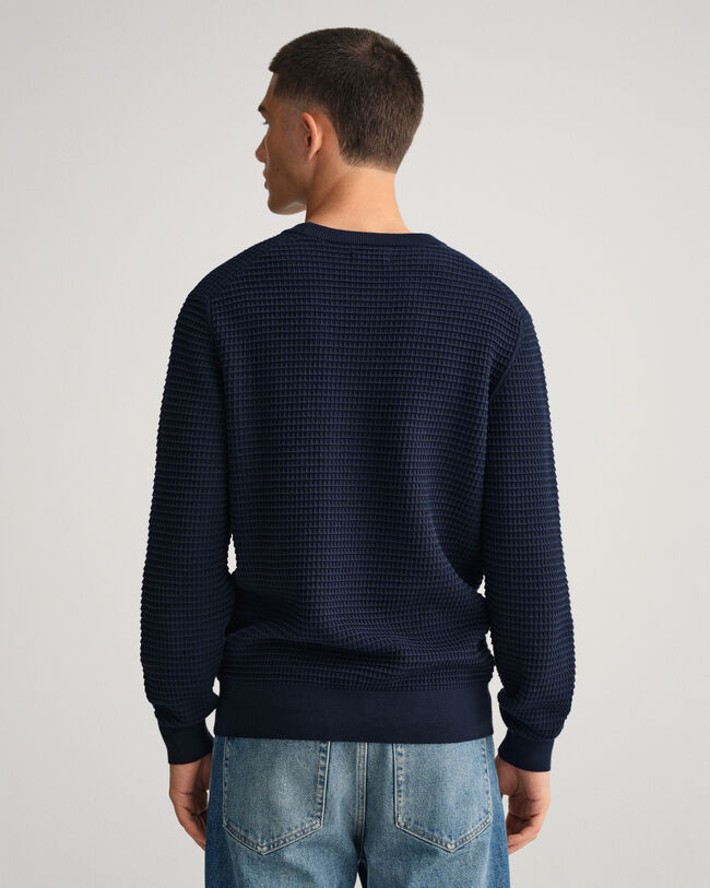 Texture sweater met ronde hals van katoen