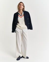 Kabelgebreide Contrast spencer met V-hals