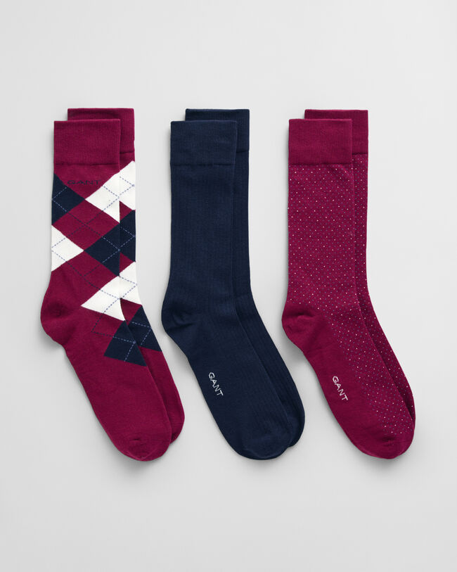 Set van drie paar Argyle sokken in cadeauverpakking