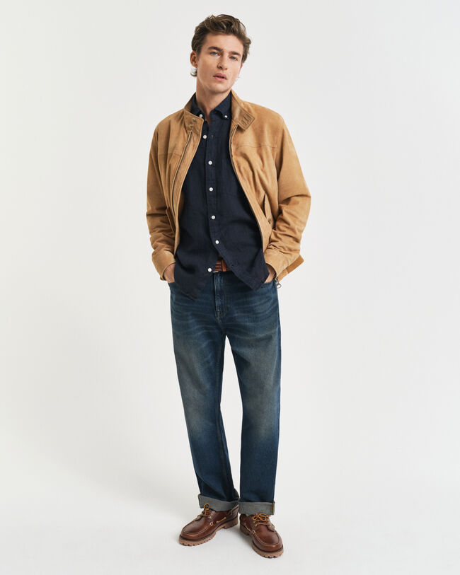 Regular Fit speciaal geverfd linnen overhemd met korte mouwen