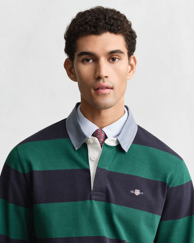 Gestreepte Heavy Rugger met chambray kraag