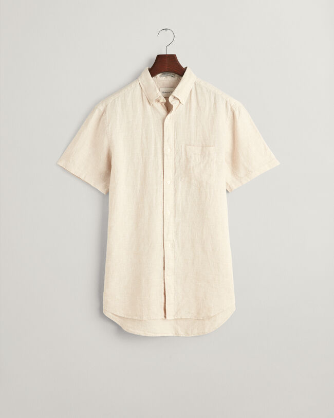 Regular Fit linnen overhemd met korte mouwen met pied-de-poule