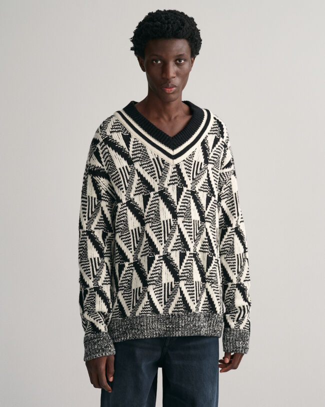 Sweater met V-hals en geometrisch patroon
