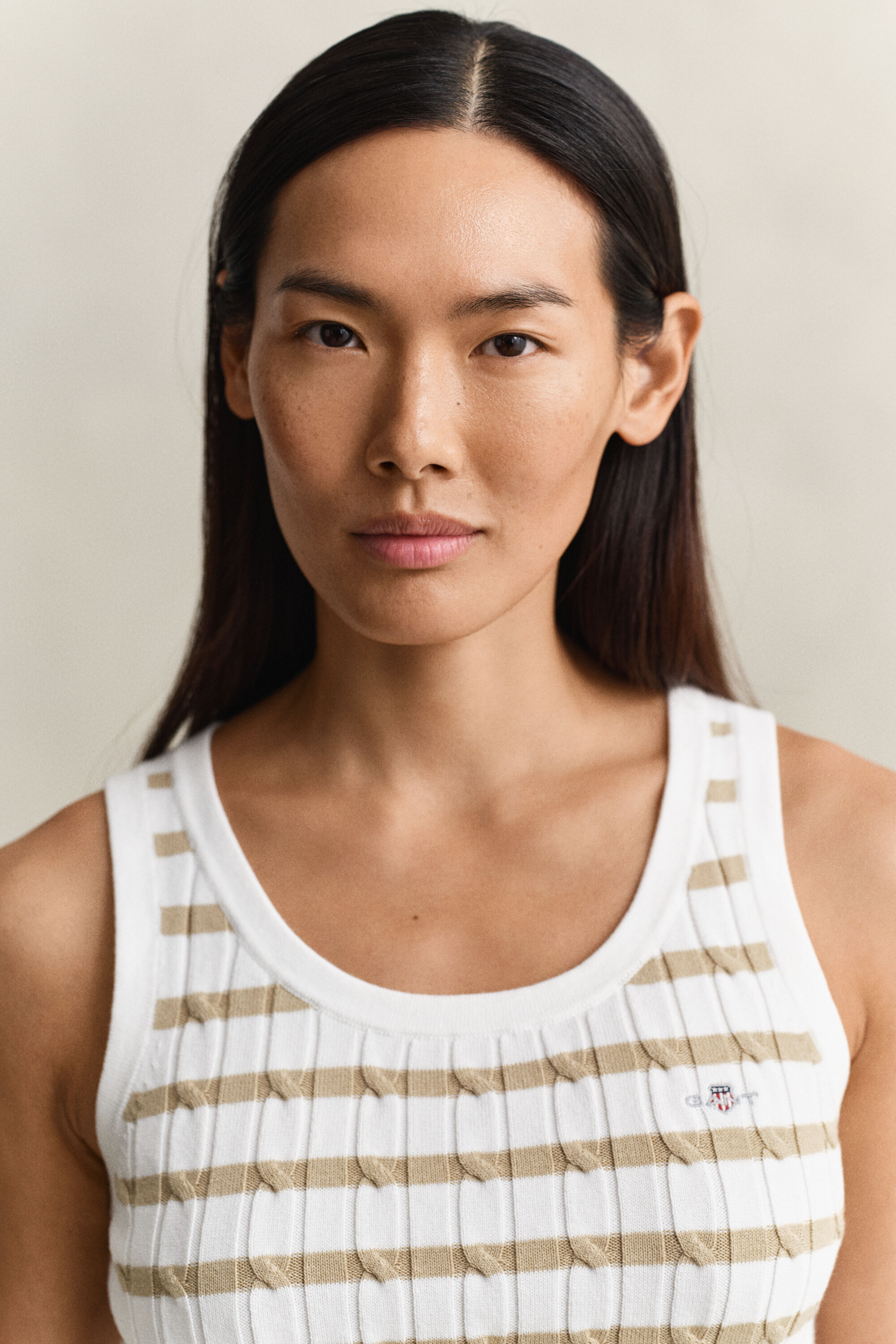 Kabelgebreide tanktop met strepen