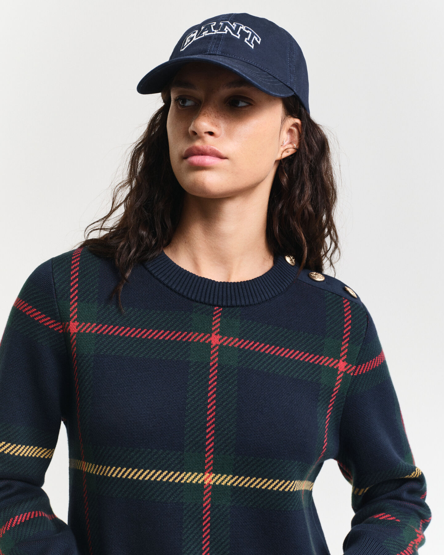 Geruite jurk met ronde hals