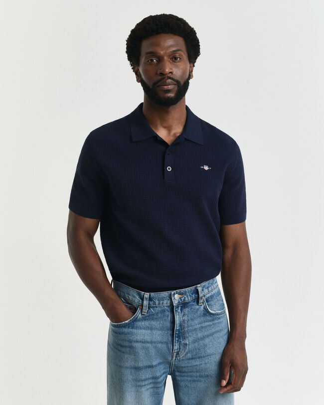 Textured poloshirt van katoen