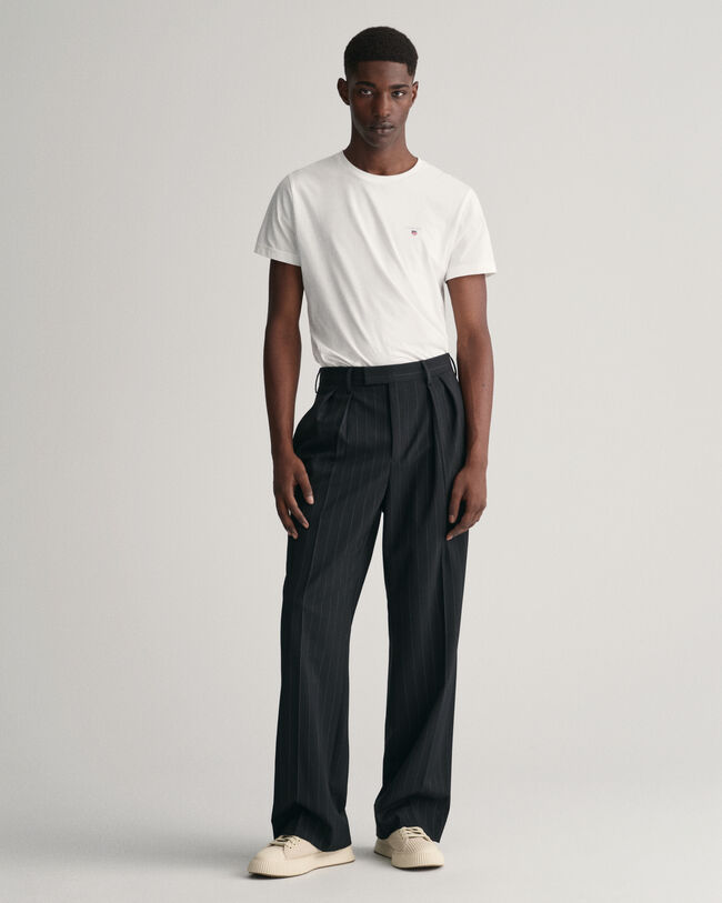 Kostuumbroek met plooien en krijtstreep