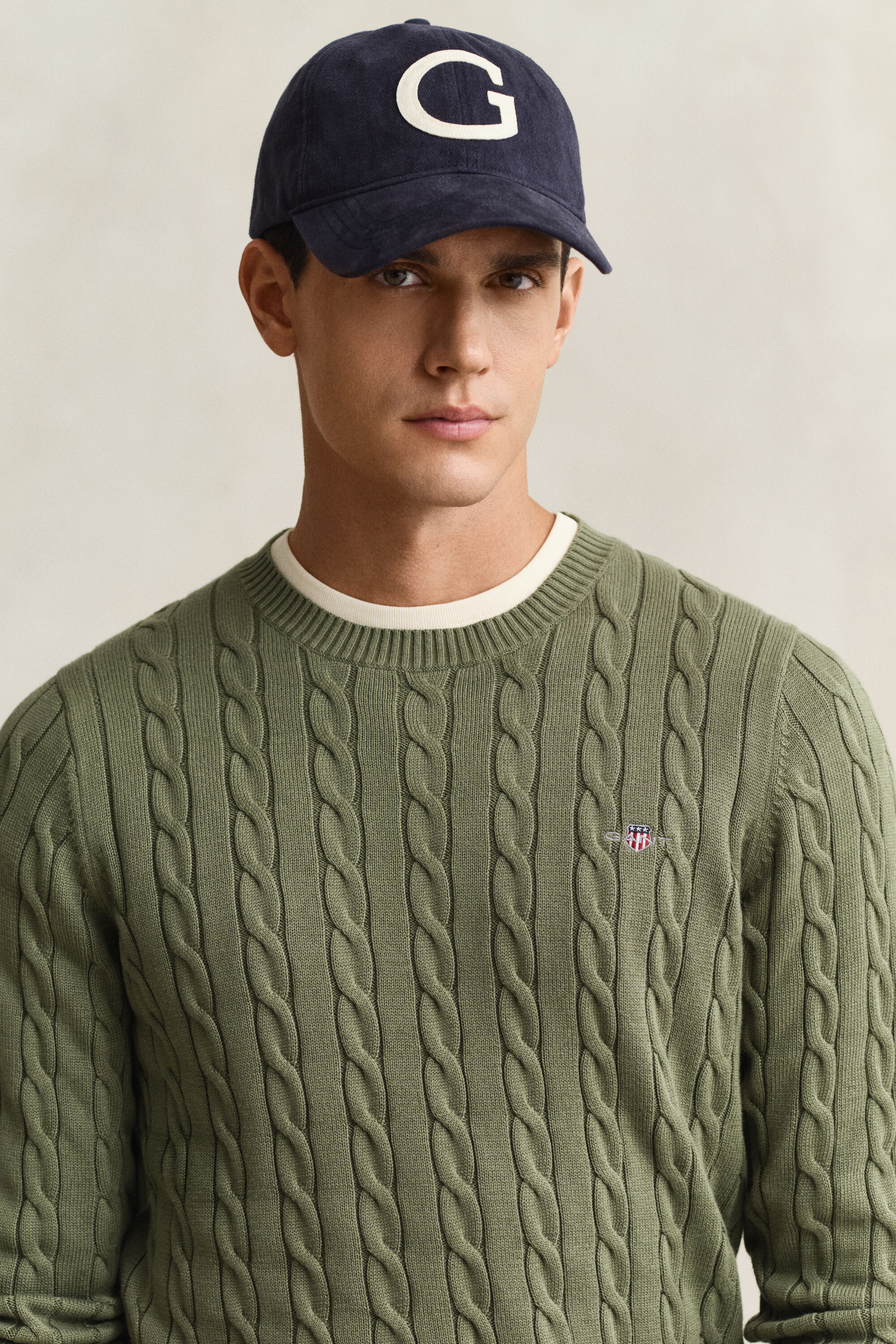 Katoenen gebreide kabeltrui met ronde hals