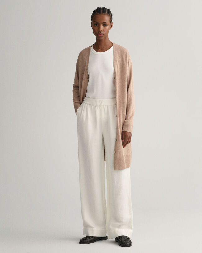 Lang vest met V-hals van linnenmix