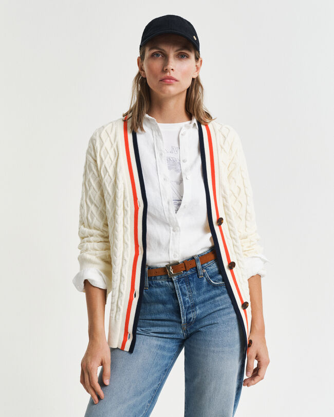 Kabelgebreid vest met contrast